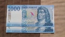 1000 Forint Sorszám követő, 2 db. 2023-JN sorozat