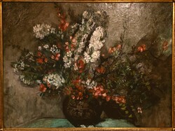 Hatalmas, Ősz Dénes (1915-1980) Virág csendélet. Olaj/vászon, 75x100cm plusz keret! Jelzett!