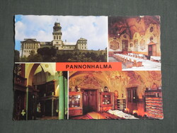 Képeslap,mozaik,Pannonhalma,Bencés Főapátság templom,oltár,könyvtár látkép,részlet,1979-