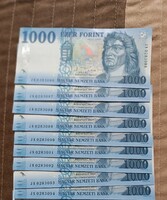 1000 Forint Sorszám követő, 9 db. 2023-JN sorozat