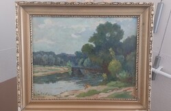 (K) Szép szignózott tájképfestmény  58x48 cm kerettel (Bosznay?)