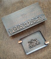 Lignifer applied art red copper box and ashtray