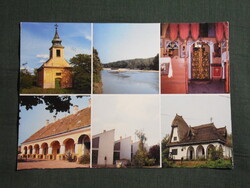 Képeslap,Rácalmás,mozaik,Jankovich-kúria,templom,Szapáry villa,láncházak látkép,részlet,1989-
