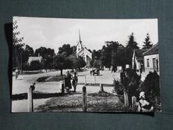 Képeslap,Röjtökmuzsaj,Főutca,templom látkép,részlet,1963-
