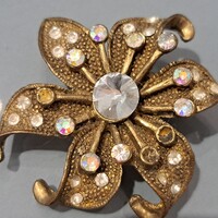 Régi aranyozott kristály  bross 5 cm-es