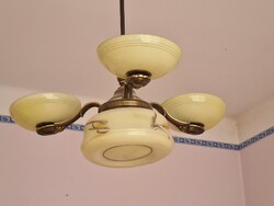 Art deco üveg búrás réz lámpa mennyezeti csillár