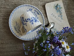 Vintage fajansz csésze és alj, kék fehér fajansz, transferware cup and sauser