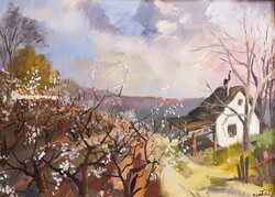Zentai Pál (1938-1987):Újul az élet, festmény 60 x 80 cm, olaj-farost