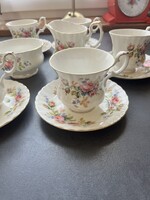 Csodás Royal Albert “Moss Rose” angol csontporcelán 6 személyes kávés készlet