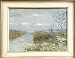 Balatoni nádas,1924-s festmény,szignált,datált