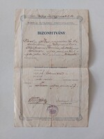Régi irat 1919 női-szabó mesterség Bizonyítvány