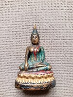 Antik, hidegen festett bronz Buddha szobor