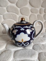 Üzbég - orosz kézzel festett kék fehér arany porcelán teás vintage  teás kanna  Usbekische teapot