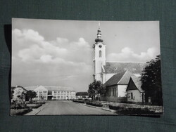 Képeslap,Soltvadkert,Kossuth Lajos utca,templom látkép,részlet, 1963-