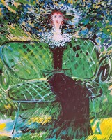 Kass János - Zöld ruhás hölgy 58 x 38 cm nyomat