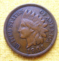 1 Cent USA Indiános bronz érem 1901 R