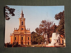 Képeslap,Sátoraljaújhely,Róm. kat. templom,Kossuth szobor,tér látkép,részlet, 1976-