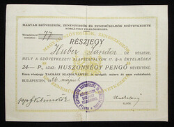 Magyar Szövegírók Zeneszerzők Zeneműkiadók Szövetkezete részjegy 24 pengő 1926