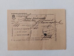 Régi irat 1906 postai föladó-vevény