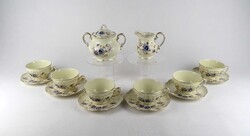 1U196 Hibátlan 6 személyes vajszínű aranyozott Zsolnay Búzavirág mintás porcelán teáskészlet