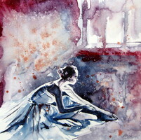 Resting ballerina -  watercolor painting/ Pihenő balerina -   akvarell festmény