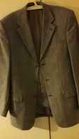 EXCLUSIVE STYL számozott gyapjú szürke diszkrét csíkos, béléses, külső belső zsebes  Zakó 48 újszerű