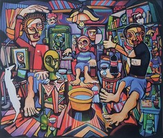 Vinkó Leó - Levente és a zöld fejek 36,5 x 42,5 cm c-print, merített papír