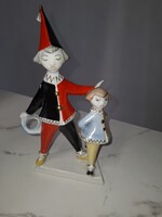 Hollóházi figurálus porcelán bohóc szobor