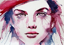 Girl with red hat -  watercolor painting/ Lány piros kalappal -   akvarell festmény