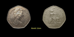 Régi nagy Britanniai 50 penny 1969 "ERZSÉBET II NAGY Tizedes ÉRMÉK"