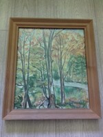 Jelzett akvarell keretezett üveg mögött " Ősz a fasor fölött"