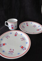 Retro Zsolnay Porcelán Macis-Hópelyhes Gyerek Étkészlet