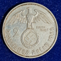Horogkeresztes ezüst birodalmi 2 Márka 1938. P. (1419)