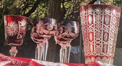 Ólomkristály nagyméretű váza 6 pohár 1 kehely hibátlan új állapotban együtt