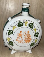 Ritka HOLLÓHÁZI Porcelán Kulacs Szőlő inda Minta aranyozással, vitrinben tartott