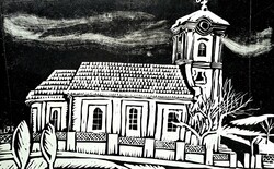 Láta László: Székelyhídi templom - Bihar megye, Románia - nagyváradi művész, 1970-es évek, Erdély