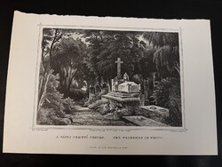 A váci temető Pesten - Hunfalvy - Rohbock acélmetszet, reprint