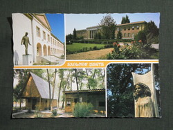 Képeslap,Szolnok megye,Karcag,Martfű,Tiszakürt,szobor,kemping látkép részlet, 1986-