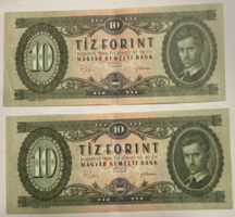 2 db sorszám követő ,1969-es 10 forintos, szép papír (3)