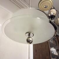 Art deco nikkelezett 3 égős csillár felújítva - savmart üvegtárcsák - Lampart