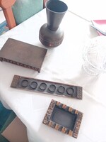 5db Lignifer retró.hamuzó ,pohártató, rézdoboz és váza(Muhari)falitányér