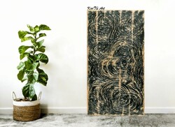 KarTü Art - BLACK HEART 50 x 100 cm festmény, fekete, és réz színű