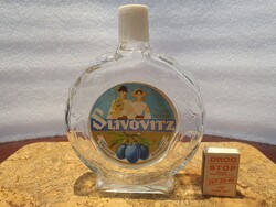 Retro Slivovitz brandy pálinkás üveg palack kupakjával román Bukarest