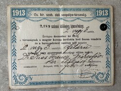 Tökéletes állapotban lévő 2189-es sorszámú ideiglenes vasúti igazolvány 1913
