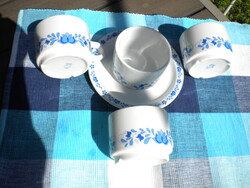 Kék magyaros mintás alföldi porcelán teás csészék + kis tányér