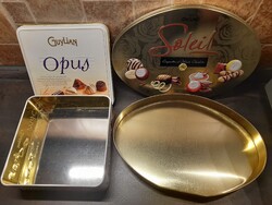 Bonbonos fém doboz 2 db egyben, dombormintás, szép belsejű