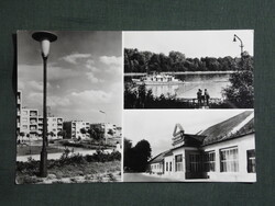 Képeslap,Százhalombatta,mozaik,tanácsháza,lakótelep,Duna part látkép,részlet, 1973-