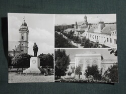 Képeslap,Szentes,mozaik,városháza,Kossuth szobor,park,utca látkép,részlet, 1963-