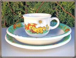 Német TCM macska egér mintás gyerek porcelán tányér csésze szett