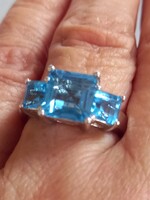 56 os 5.3gm Valodi kek Topaz 925 Ezust 14k Fehér aranyozásù Gyuru